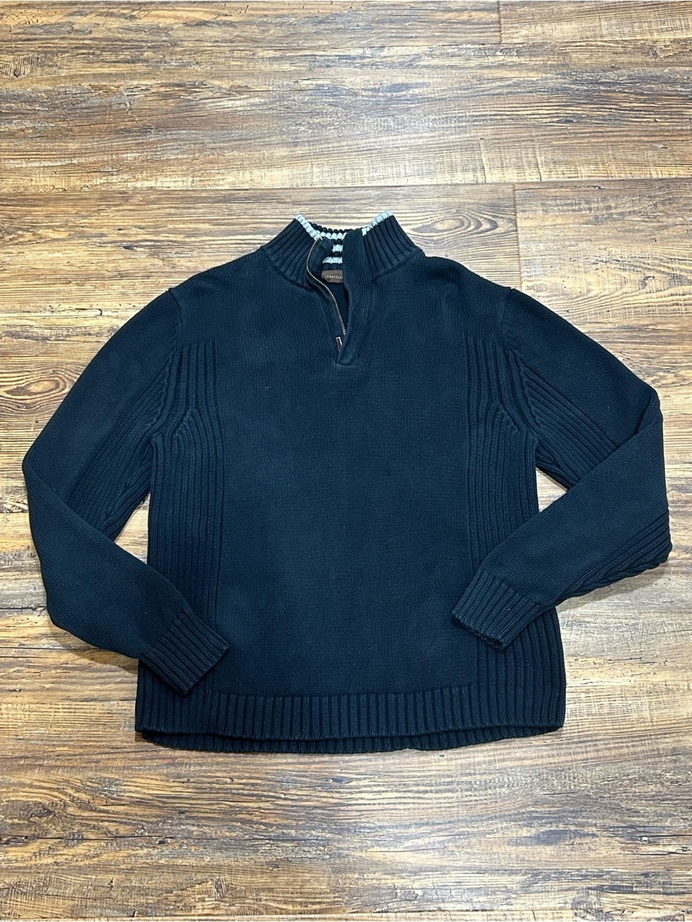 Men's Black Half-Zip Ribbed Knit Sweater-100% Cotton